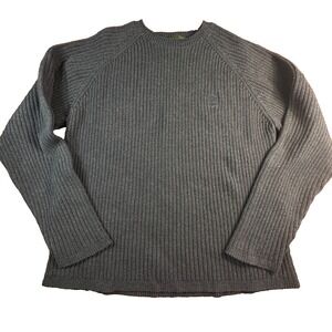 Timberland Ribbed Knit Sweater Men XL Gray Cotton Crew Neck Raglan Logo Pullover
